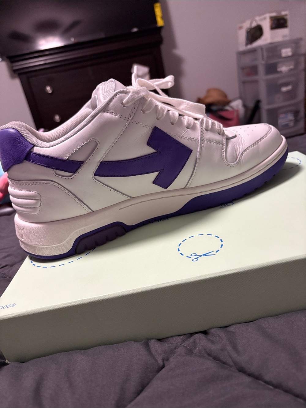 Off-White White and Purple Low-Top Sneakers